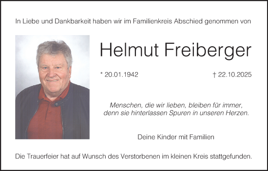 Anzeige von Helmut Freiberger von MGO