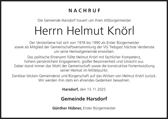 Anzeige von Helmut Knörl von MGO