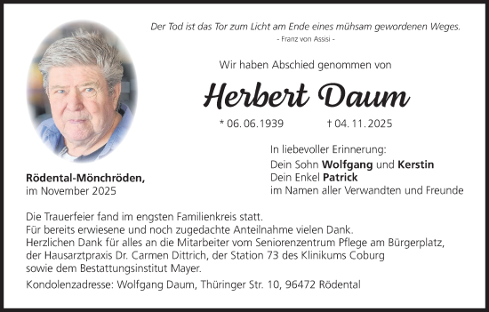 Anzeige von Herbert Daum von MGO