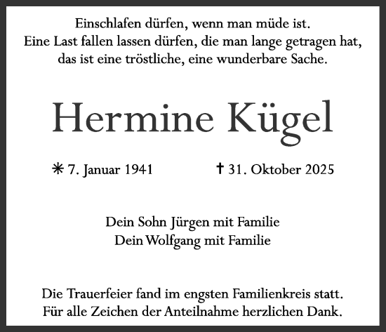 Anzeige von Hermine Kügel von MGO