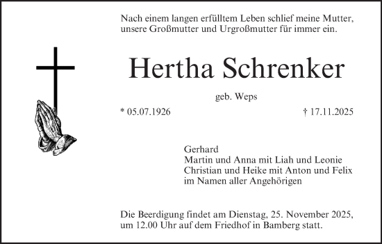 Anzeige von Hertha Schrenker von MGO