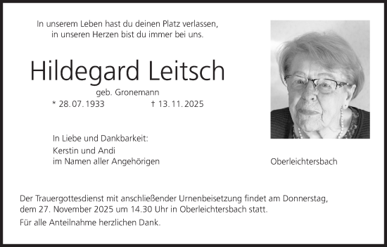 Anzeige von Hildegard Leitsch von MGO