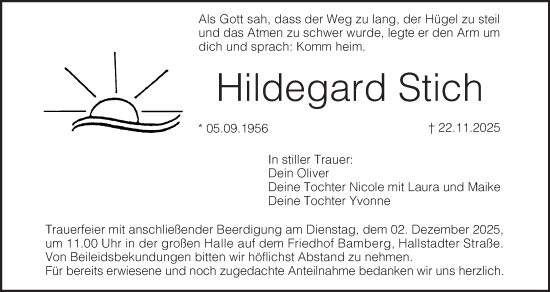 Anzeige von Hildegard Stich von MGO