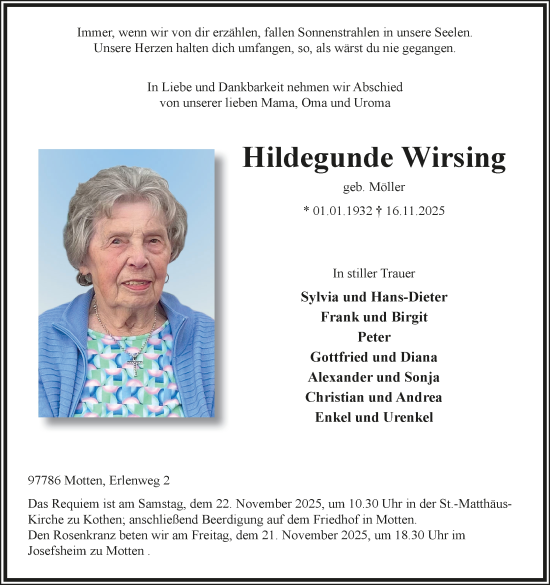 Anzeige von Hildegunde Wirsing von MGO