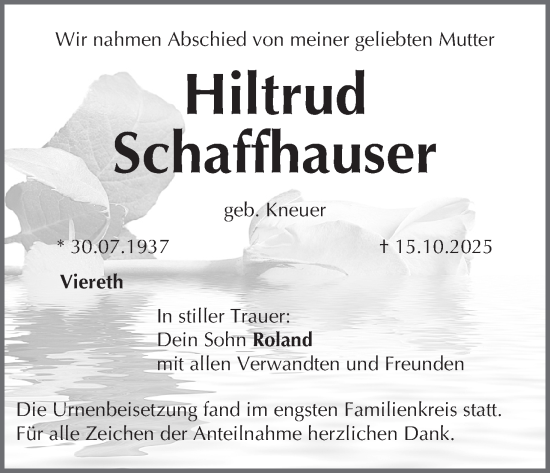 Anzeige von Hiltrud Schaffhauser von MGO