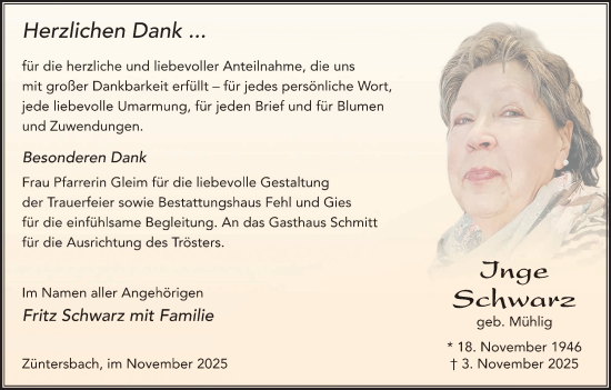 Anzeige von Inge Schwarz von MGO