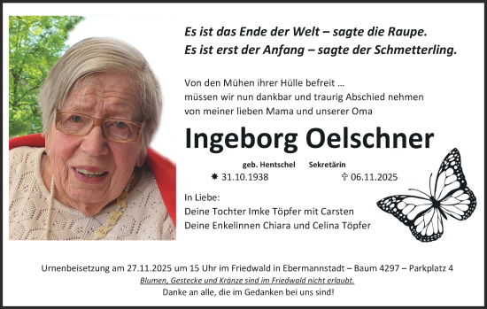 Anzeige von Ingeborg Oelschner von MGO