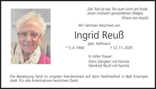 Anzeige von Ingrid Reuß von MGO