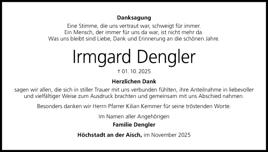 Anzeige von Irmgard Dengler von MGO