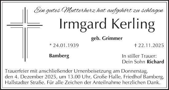 Anzeige von Irmgard Kerling von MGO