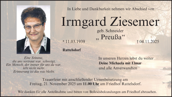 Anzeige von Irmgard Ziesemer von MGO