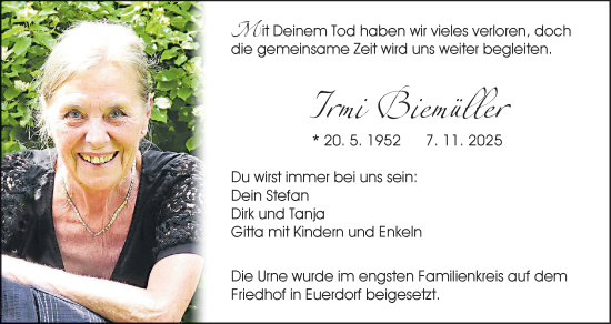 Anzeige von Irmi Biemüller von MGO