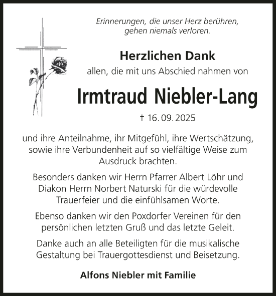 Anzeige von Irmtraud Niebler-Lang von MGO