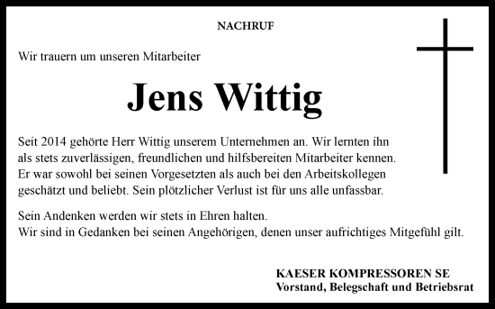 Anzeige von Jens Wittig von MGO