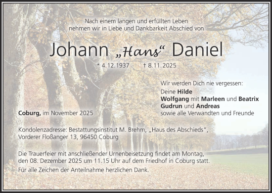 Anzeige von Johann Daniel von MGO