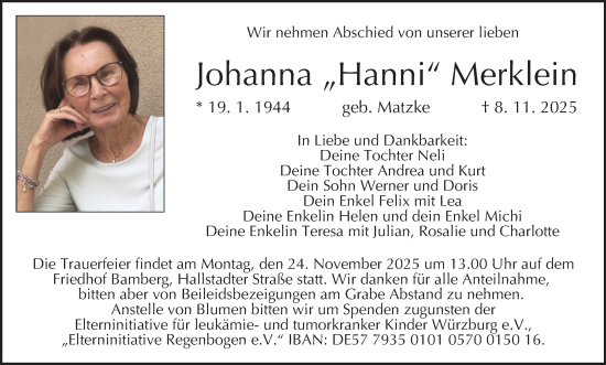 Anzeige von Johanna Merklein von MGO