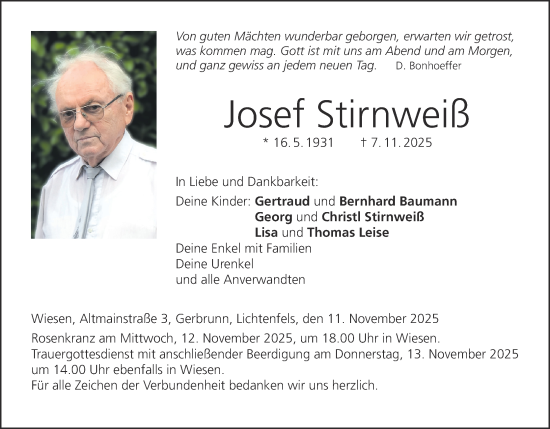 Anzeige von Josef Stirnweiß von MGO