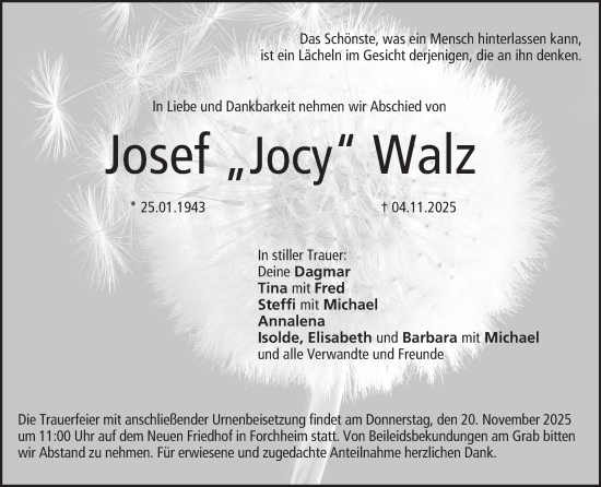 Anzeige von Josef Walz von MGO