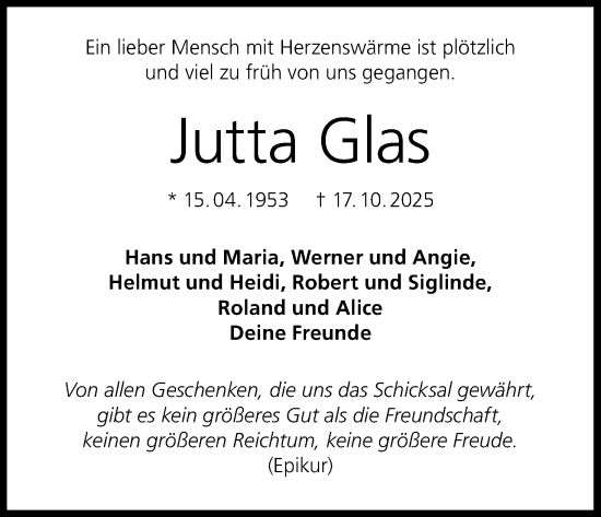 Anzeige von Jutta Glas von MGO