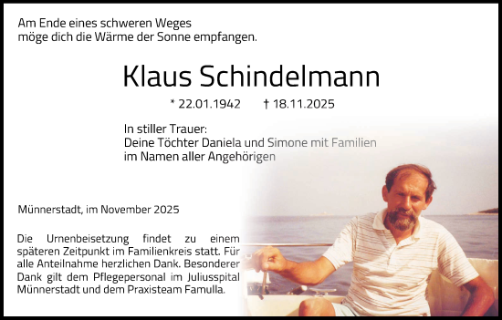 Anzeige von Klaus Schindelmann von MGO