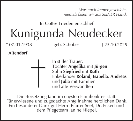 Anzeige von Kunigunda Neudecker von MGO
