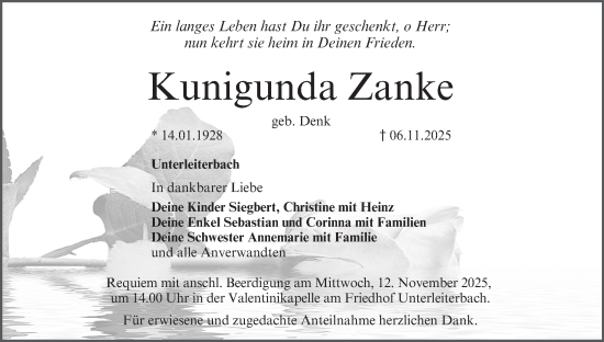 Anzeige von Kunigunda Zanke von MGO