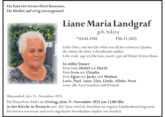 Anzeige von Liane Maria Landgraf von MGO