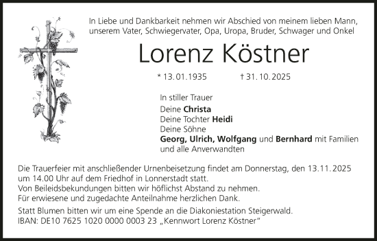 Anzeige von Lorenz Köstner von MGO