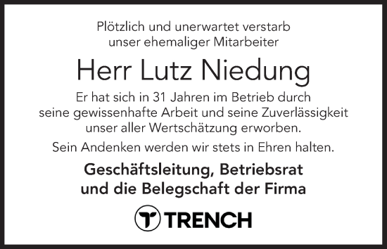 Anzeige von Lutz Niedung von MGO