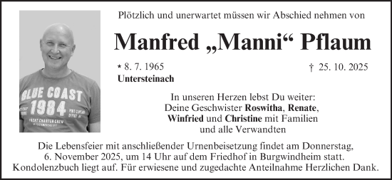 Anzeige von Manfred Pflaum von MGO