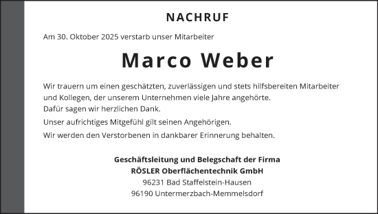 Anzeige von Marco Weber von MGO