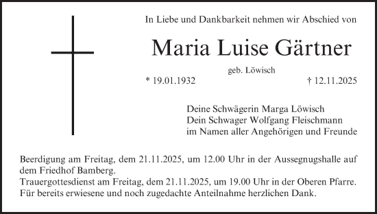Anzeige von Maria Luise Gärtner von MGO