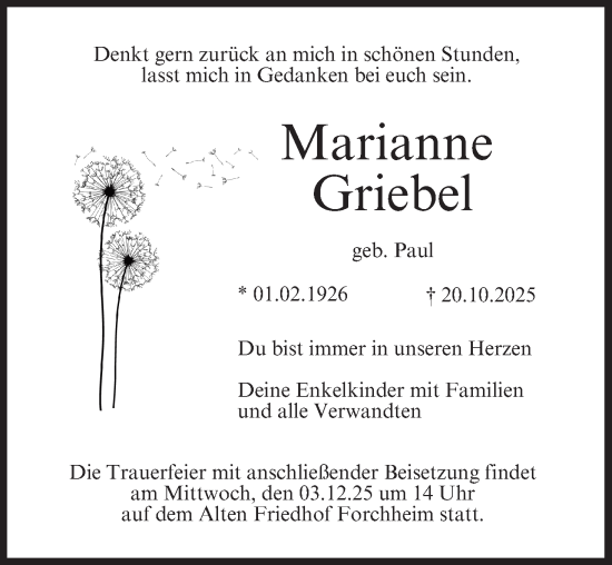 Anzeige von Marianne Griebel von MGO