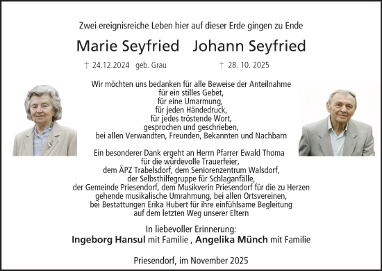 Anzeige von Marie und Johann Seyfried von MGO