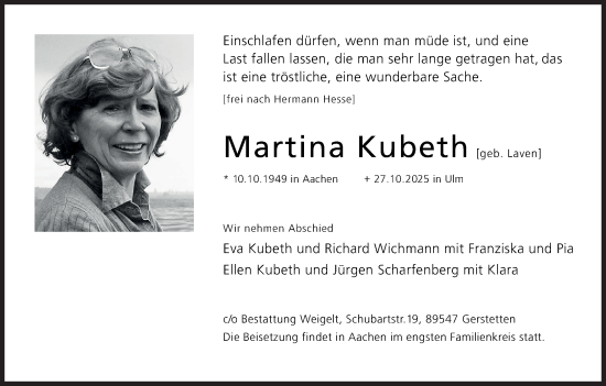 Anzeige von Martina Kubeth von MGO