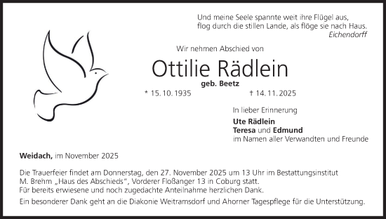 Anzeige von Ottilie Rädlein von MGO