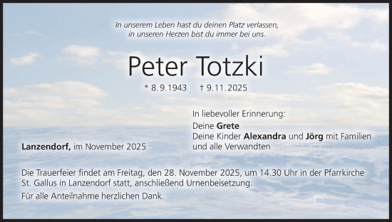 Anzeige von Peter Totzki von MGO
