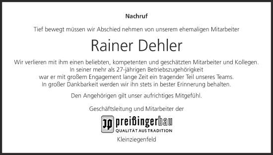 Anzeige von Rainer Dehler von MGO
