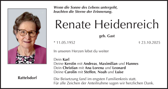 Anzeige von Renate Heidenreich von MGO