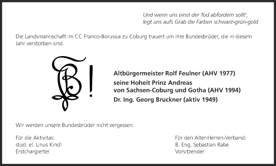 Anzeige von Rolf Feulner von MGO