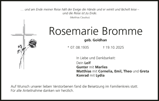 Anzeige von Rosemarie Bromme von MGO