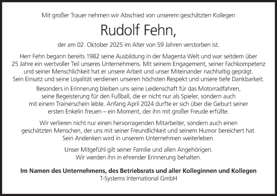 Anzeige von Rudolf Fehn von MGO