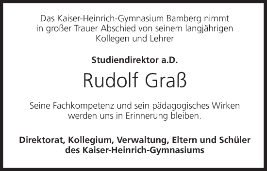 Anzeige von Rudolf Graß von MGO