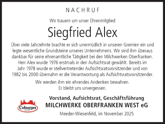 Anzeige von Siegfried Alex von MGO