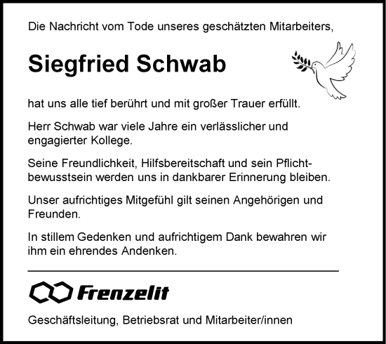 Anzeige von Siegfried Schwab von MGO