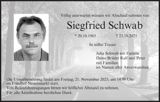 Anzeige von Siegfried Schwab von MGO