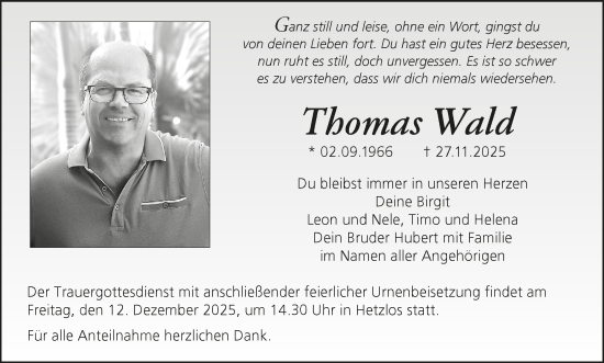 Anzeige von Thomas Wald von MGO