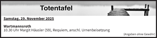Anzeige von Totentafel vom 29.11.2025 von MGO