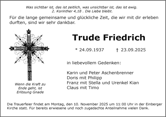 Anzeige von Trude Friedrich von MGO