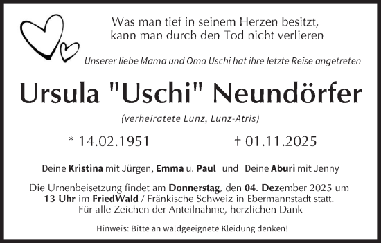 Anzeige von Ursula Neundörfer von MGO